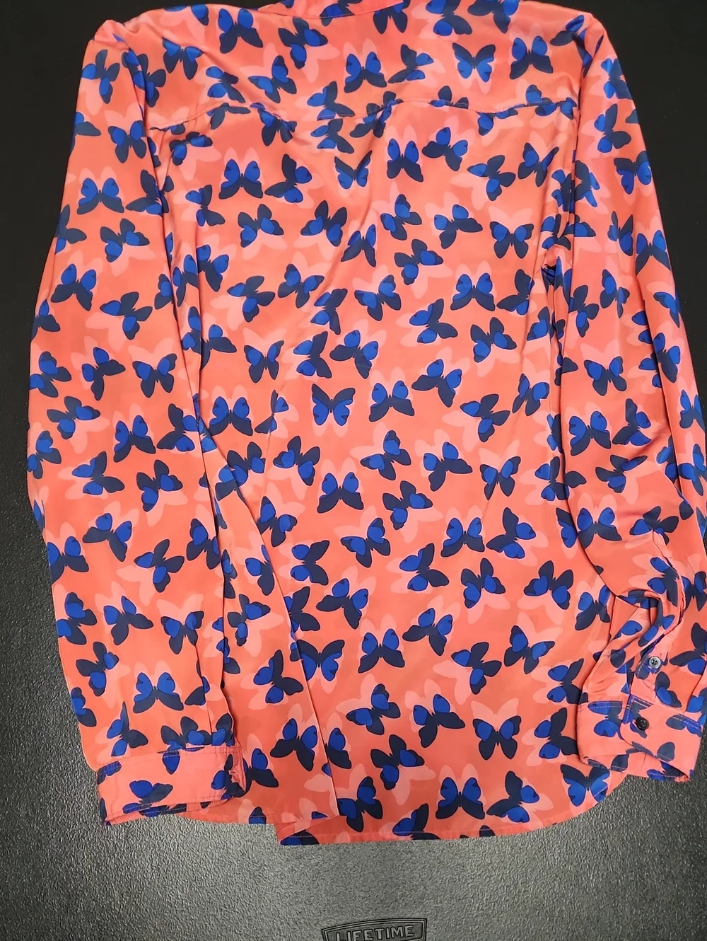 GAP Coral Blouse with Blue Butterfly Print